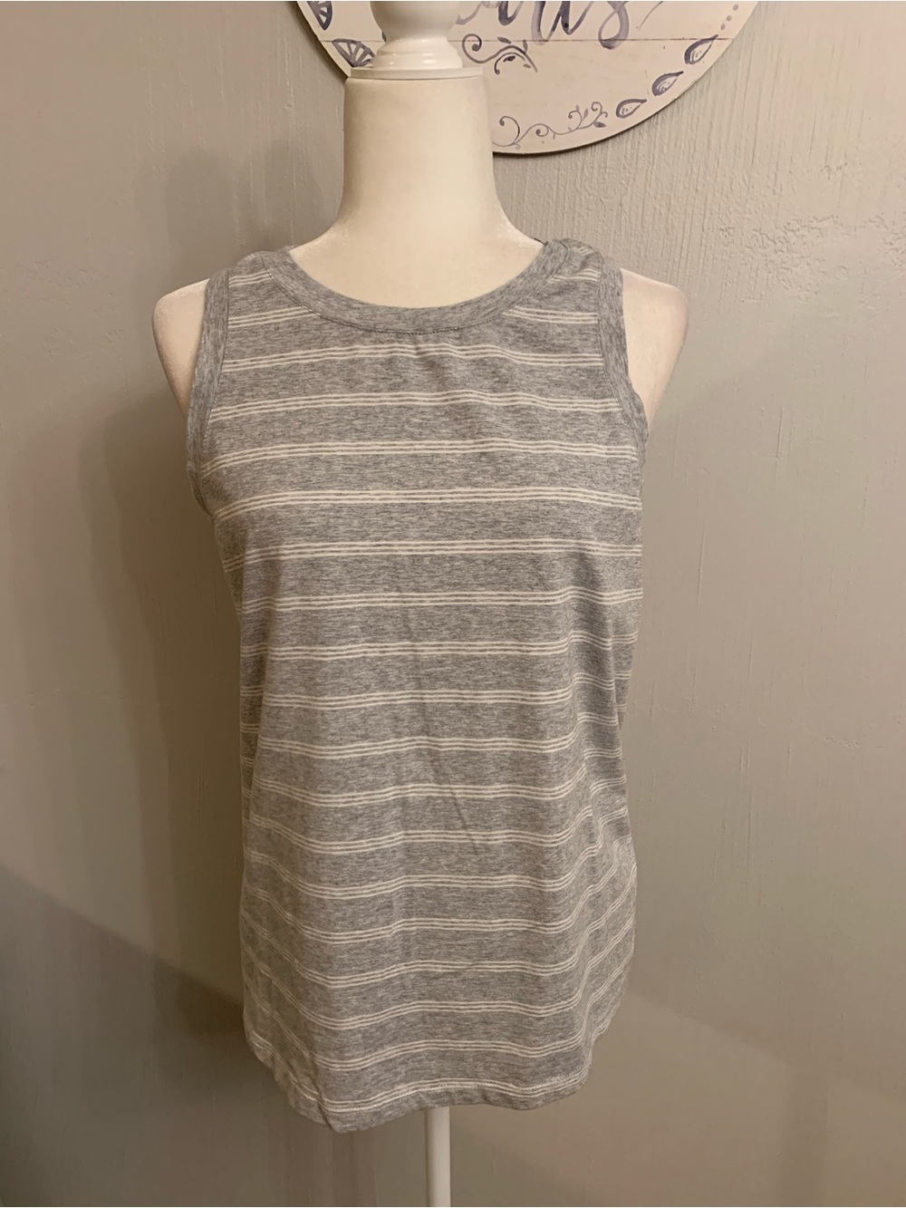 Starts Above Gray and White Striped Sleeveless Tank Top